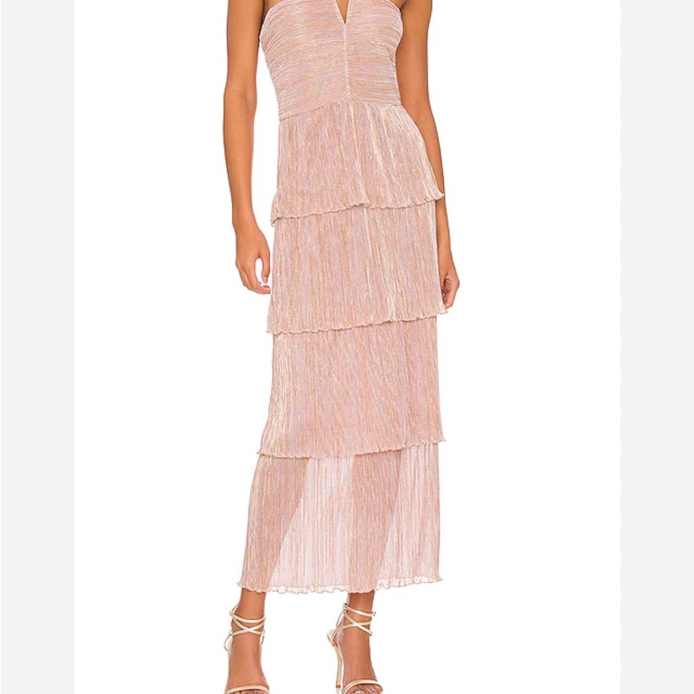 NWT Saylor Rhonda Tiered Maxi Halter Dress - Never Worn! Blush Metallic